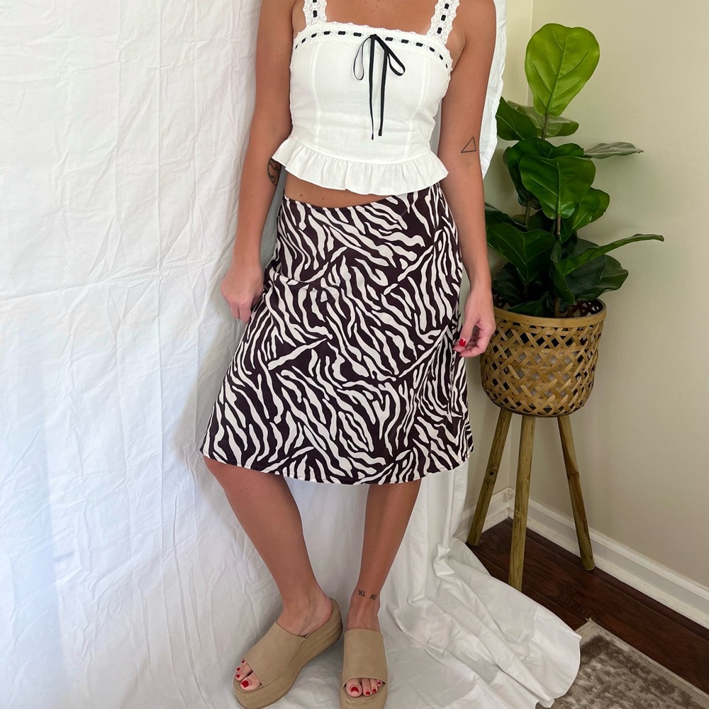 Vintage Brown + White Zebra Silk Skirt